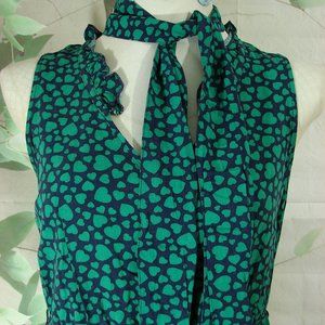 Old Navy Green heart on navy Blue Summer Sleeveless dress with Tie belt sz Med
